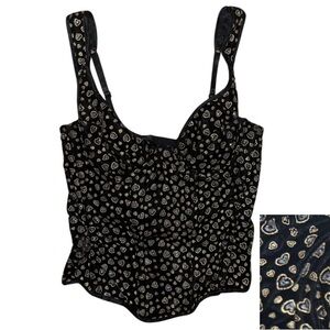 Fredrick’s of Hollywood Gold and Silver Hearts Corset Black Size 34